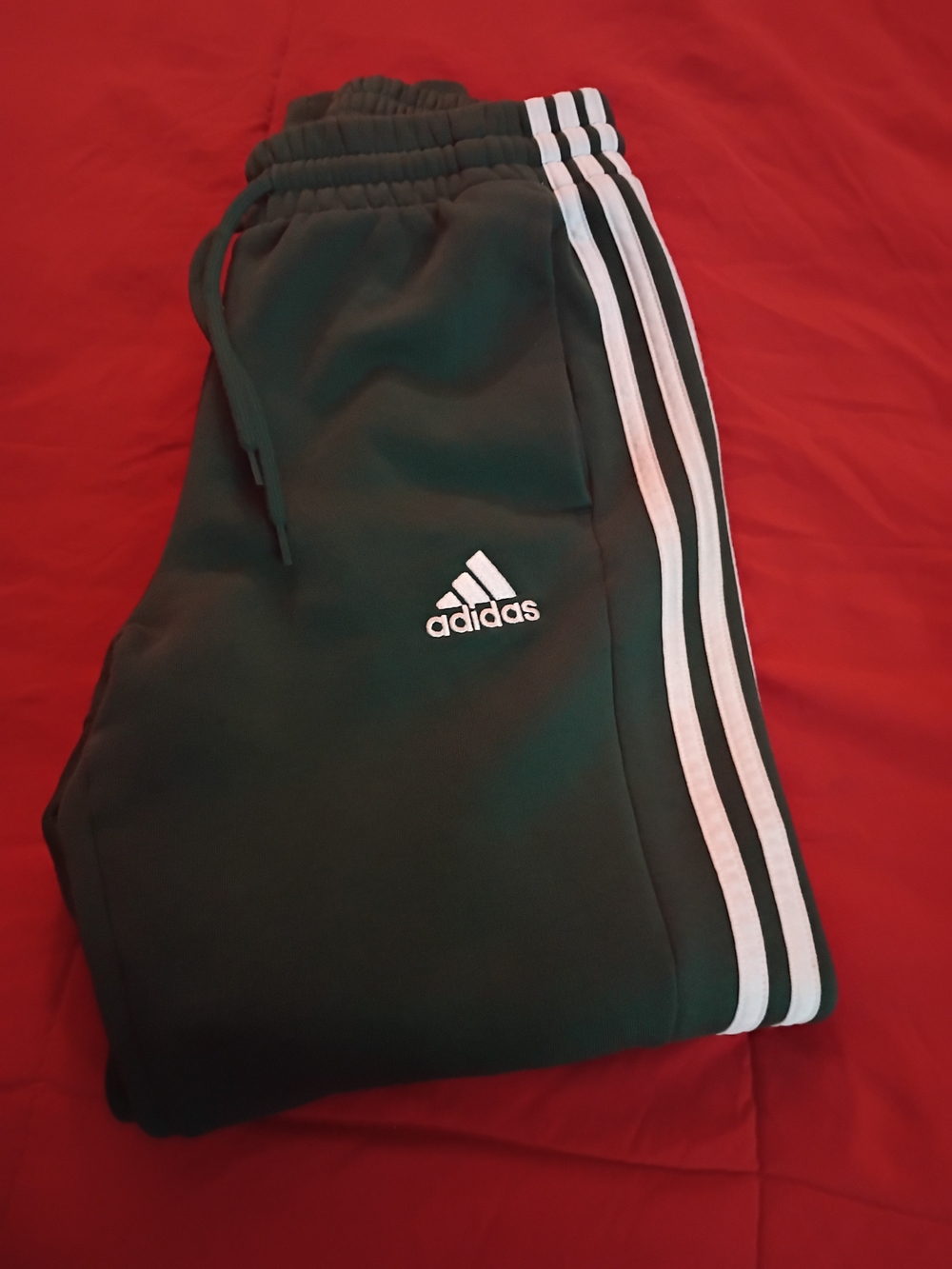 Adidas Mens Green Track Pants with White 3-Stripes